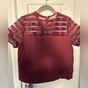 Forever 21 Maroon Sheer Panel Blouse